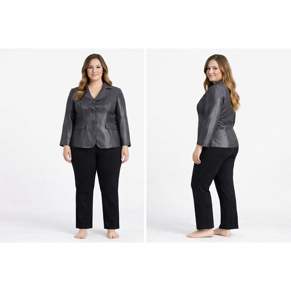 Le Suit‎ Blazer Jacket Women Gray Satin Career Formal Office Classic Elegant